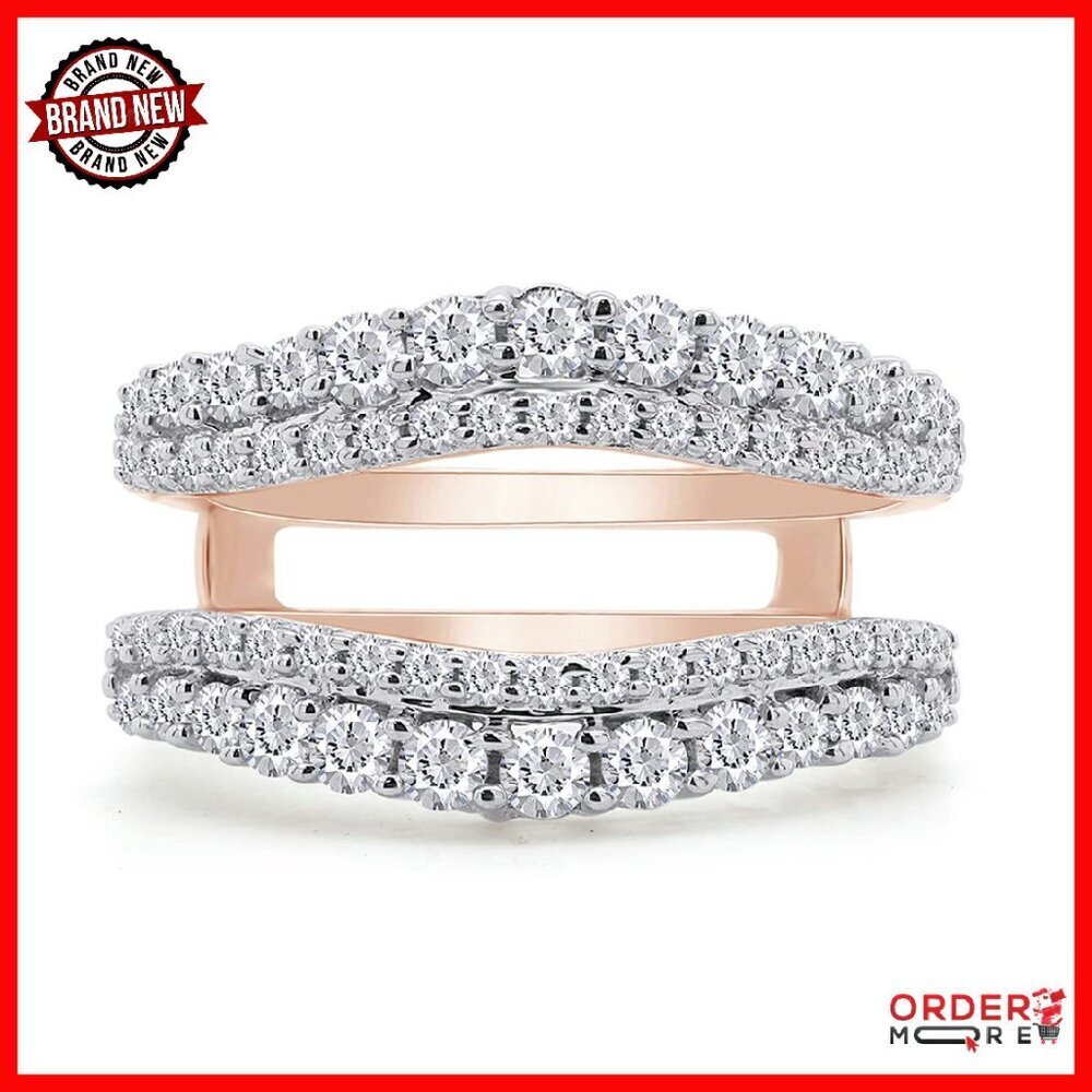 Curved Moissanite Enhancer Ring 14K Gold Plated Sterling Silver Size 10